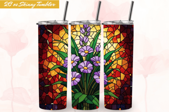 Elegant Design: Stained Glass Lavender Flowers Tumbler Wrap