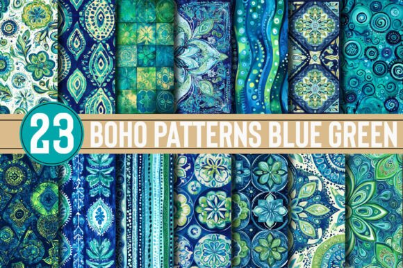 Elevate Your Designs with Boho Patterns in Blue & Green