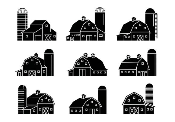 Farm Barn and Silo Icons: Vector Graphics for Creative Projects