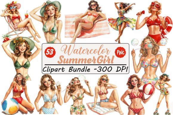 Summer Pin-up Girl Sublimation Bundle: Vibrant Design Assets