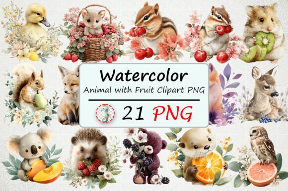 Whimsical Animal with Fruit Clipart: A Designer's Asset